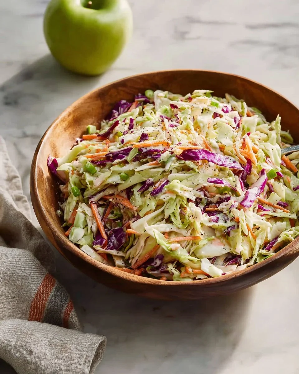 Homemade coleslaw with apple and yogurt dressing in a bowl