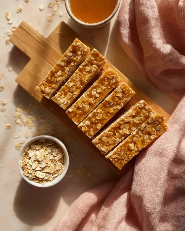 Irresistible no bake oatmeal bars stacked on a plate, topped with nuts and chocolate.
