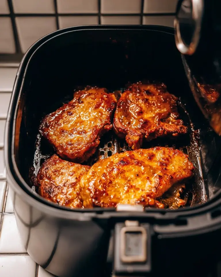 Delicious juicy air fryer pork chops served on a plate