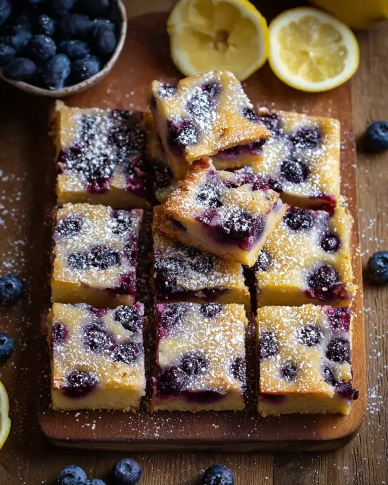 Delicious lemon blueberry bars with a buttery crust and fresh blueberries