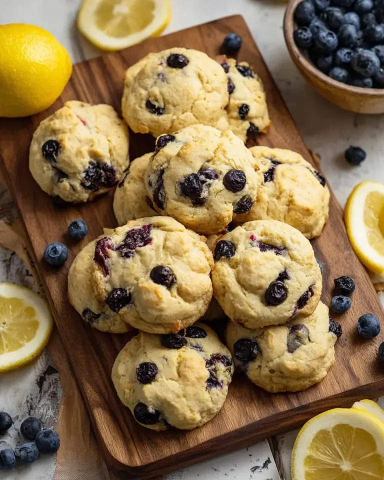 Freshly baked lemon blueberry cookies with a hint of zest and bursting blueberries