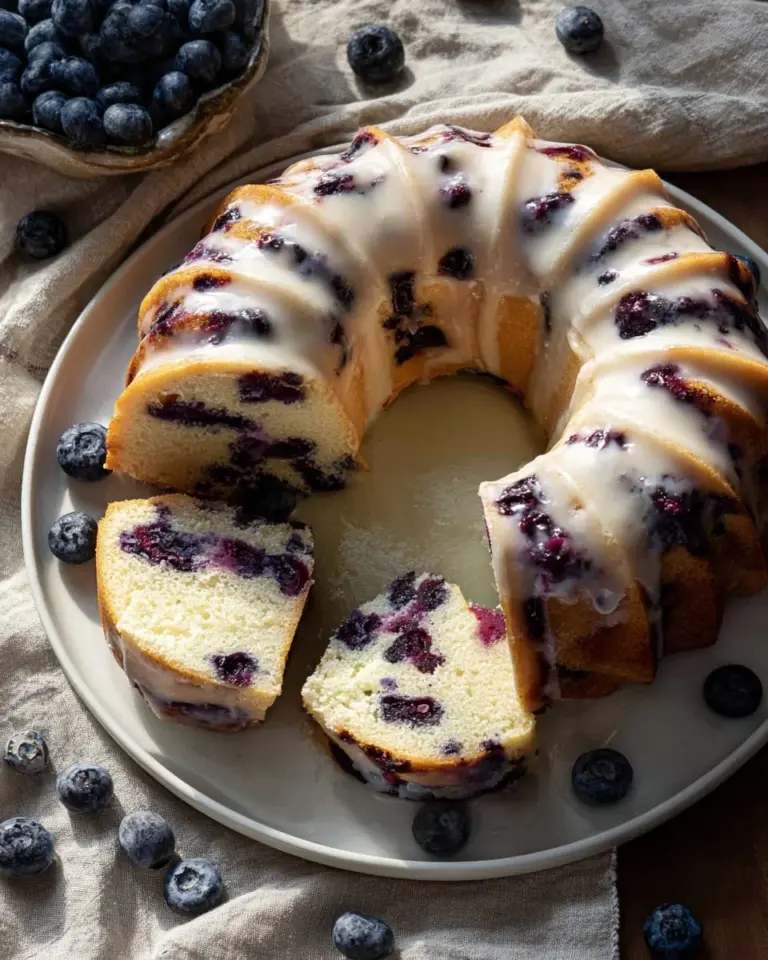 Delicious Lemon Blueberry Pound Cake with fresh blueberries and lemon zest
