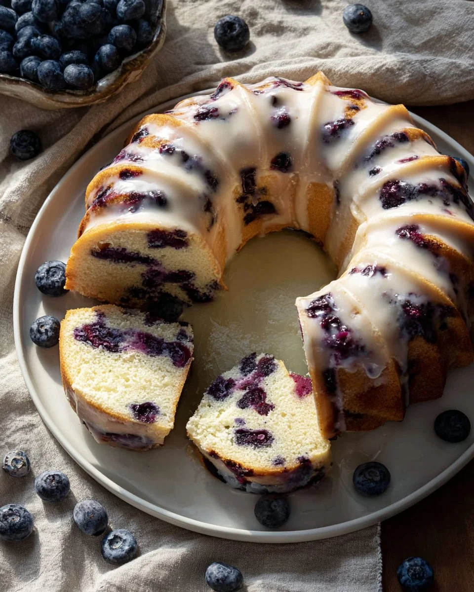 Delicious Lemon Blueberry Pound Cake with fresh blueberries and lemon zest