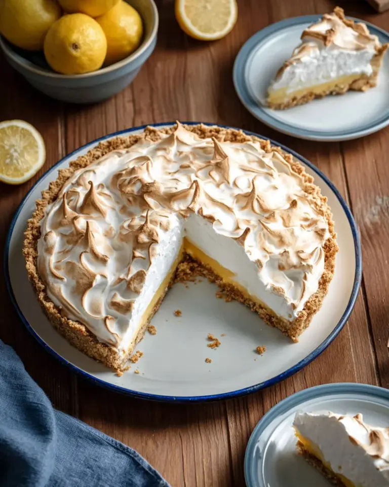Slice of Magic Lemon Pie topped with whipped cream and lemon zest