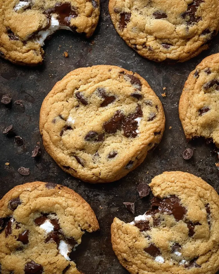 Delicious marshmallow chocolate chip cookies fresh out of the oven.