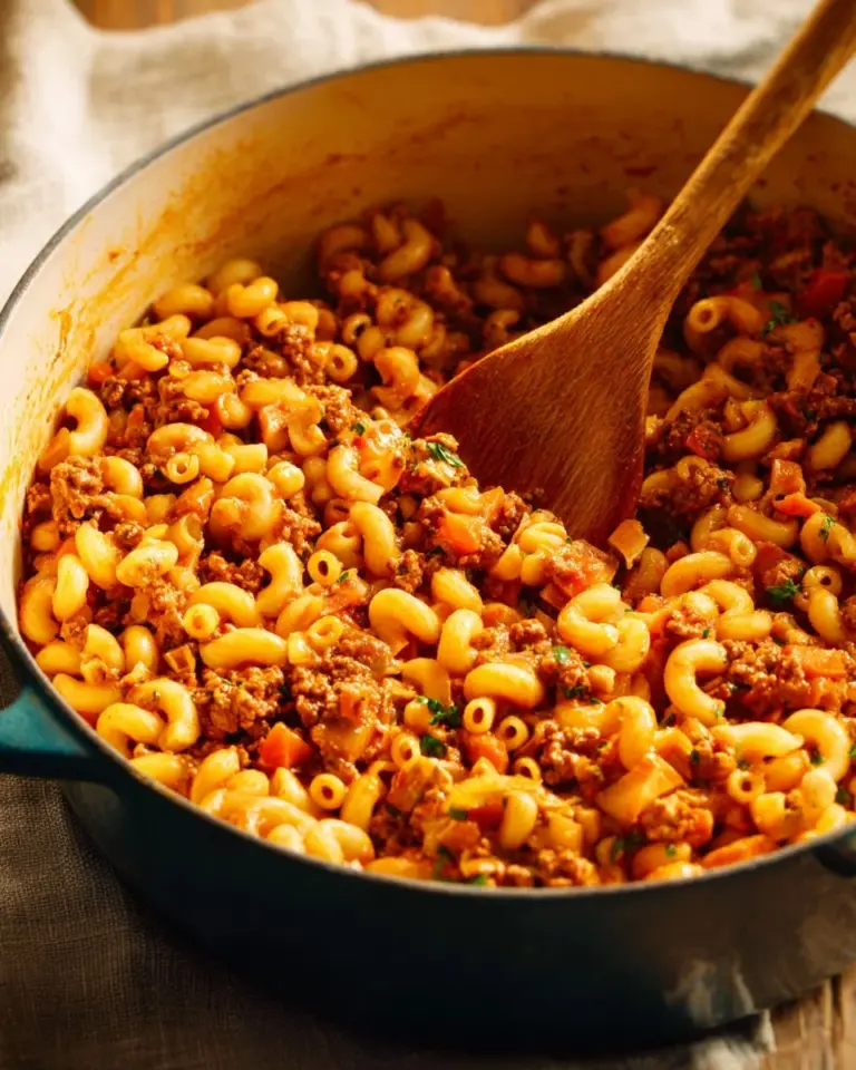 A bowl of Mom's Best American Chop Suey with colorful bell peppers and pasta
