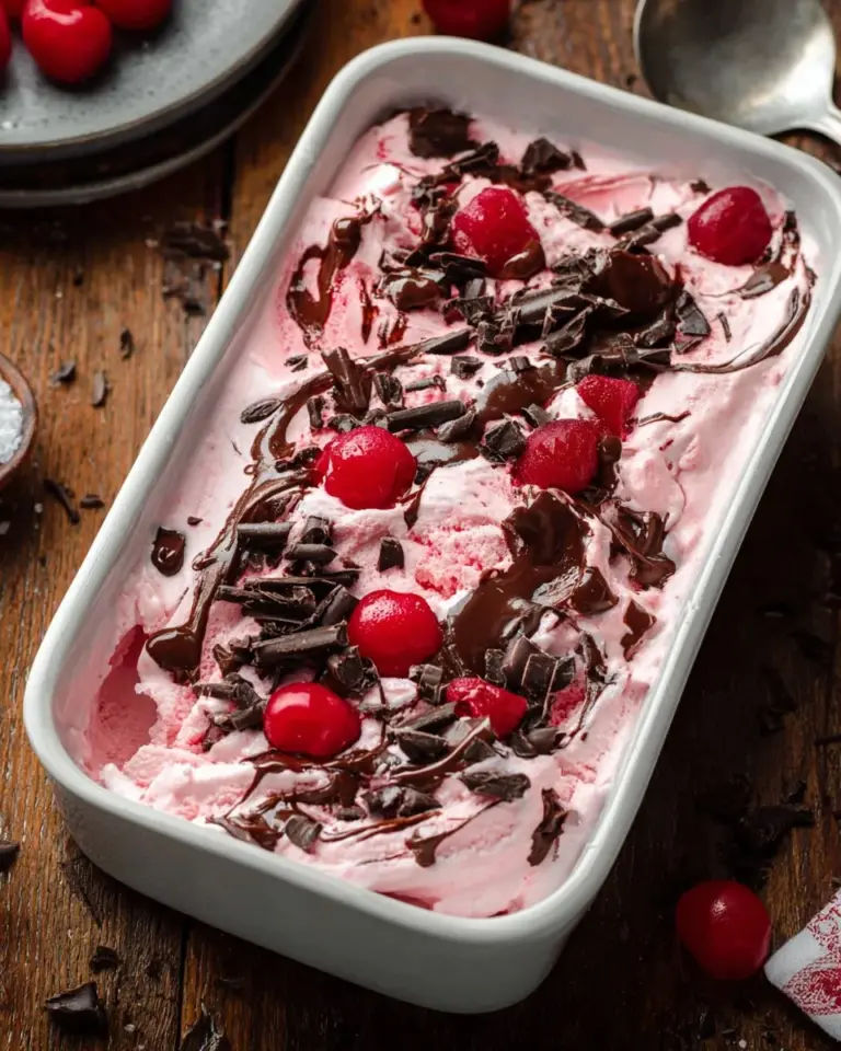 Delicious no churn chocolate cherry ice cream served in a bowl