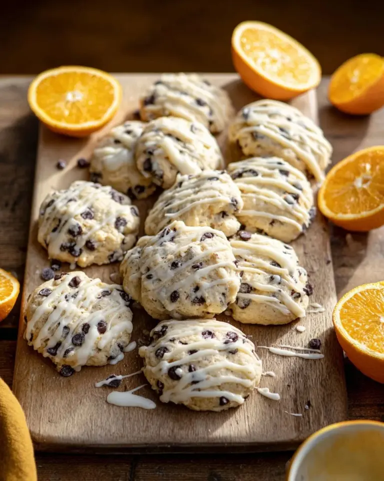 Orange Chocolate Chip Ricotta Cookies on a rustic wooden table