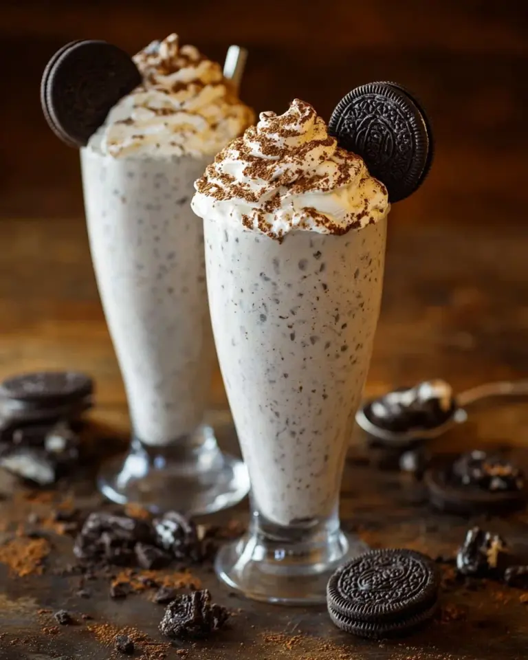 Delicious Oreo Milkshake topped with whipped cream and crushed Oreos