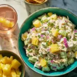 A colorful and fresh Pineapple Chicken Salad served in a bowl.