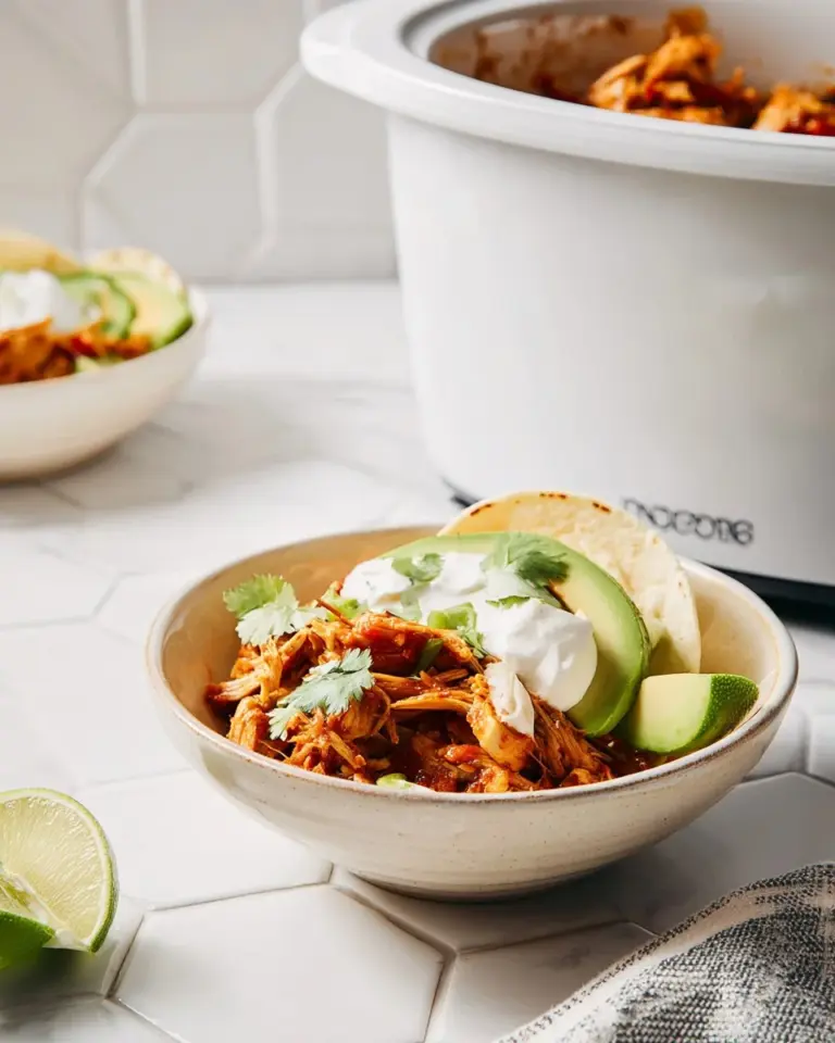Crock Pot shredded chicken tacos served with toppings