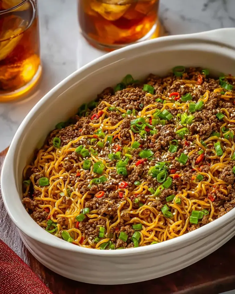 Bowl of easy Crock Pot Ramen noodles topped with green onions