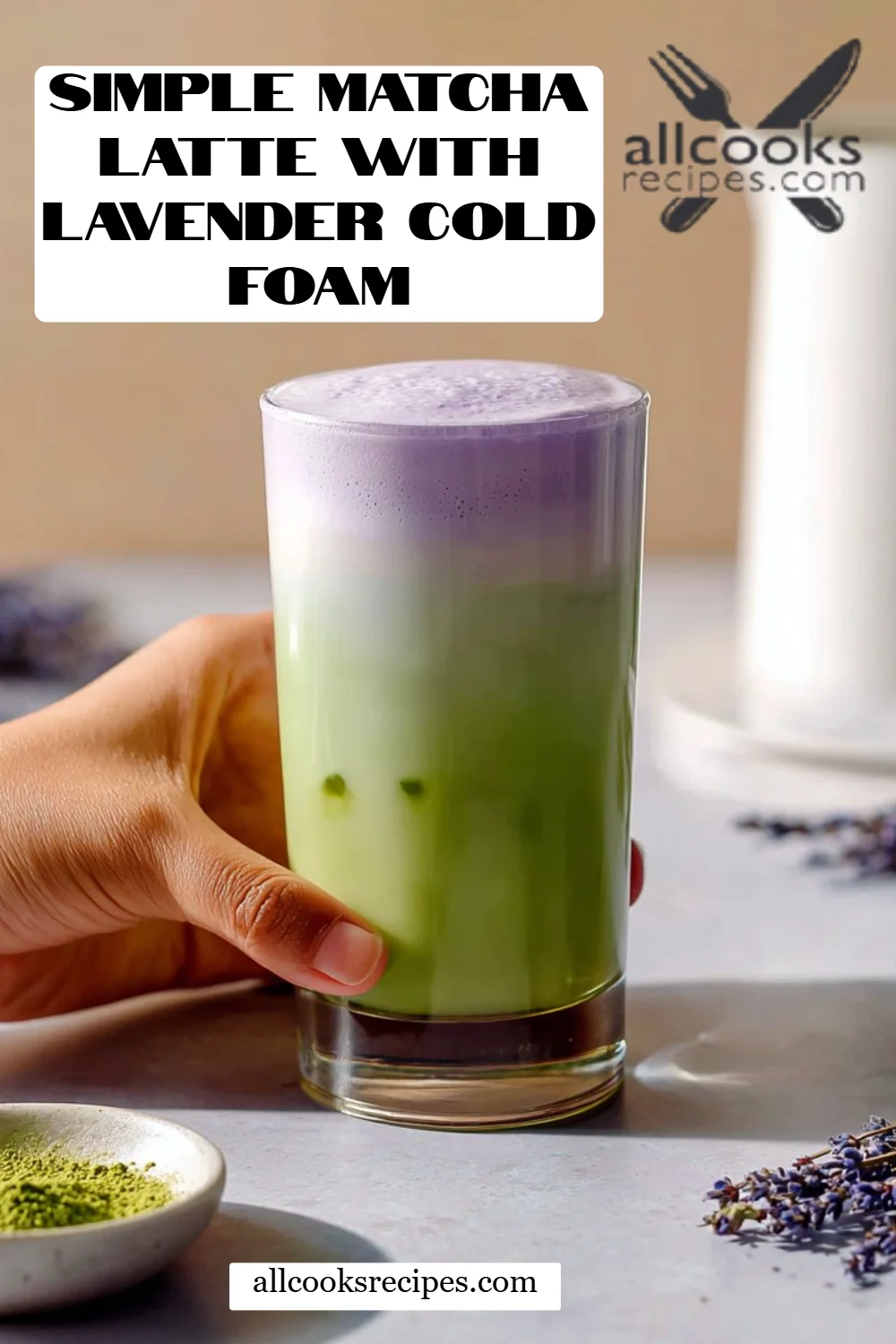Simple Matcha Latte with Lavender Cold Foam