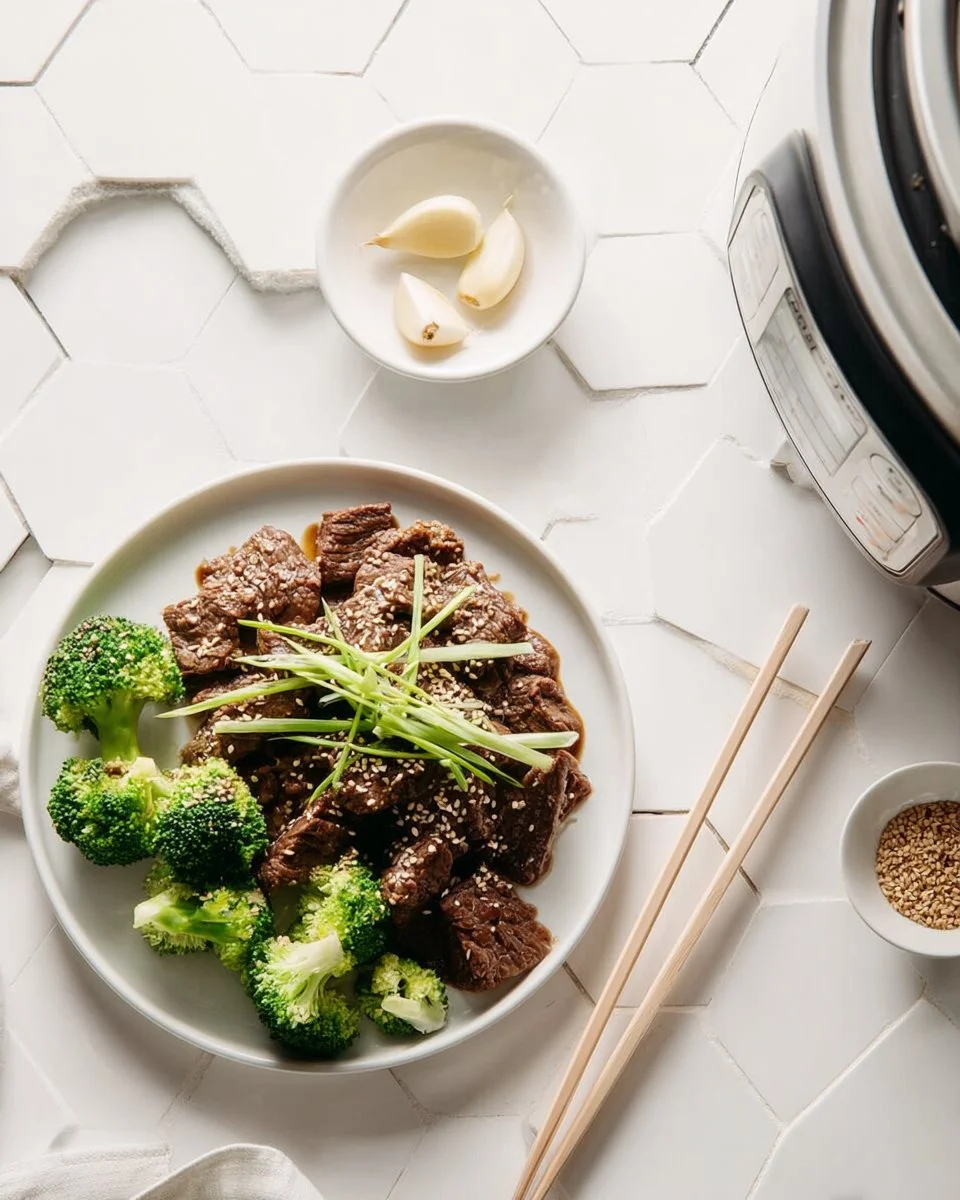 Delicious Slow Cooker Korean Short Ribs served with sides