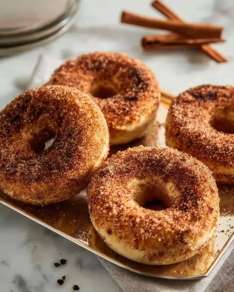 Soft high protein cinnamon sugar bagels stacked on a plate