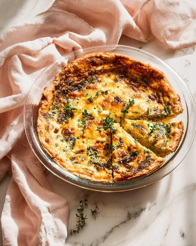 Homemade Spinach Mushroom Quiche with fresh ingredients ready to serve