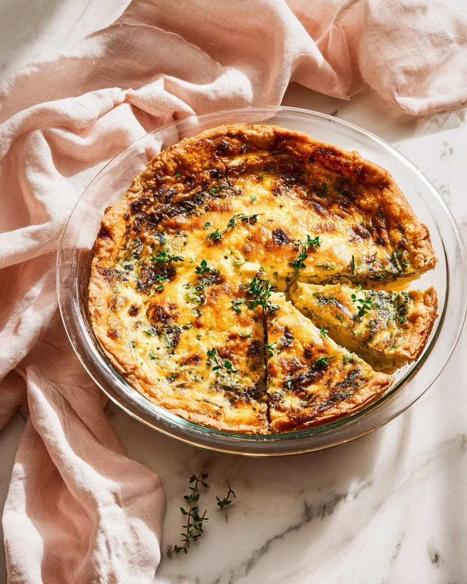 Homemade Spinach Mushroom Quiche with fresh ingredients ready to serve
