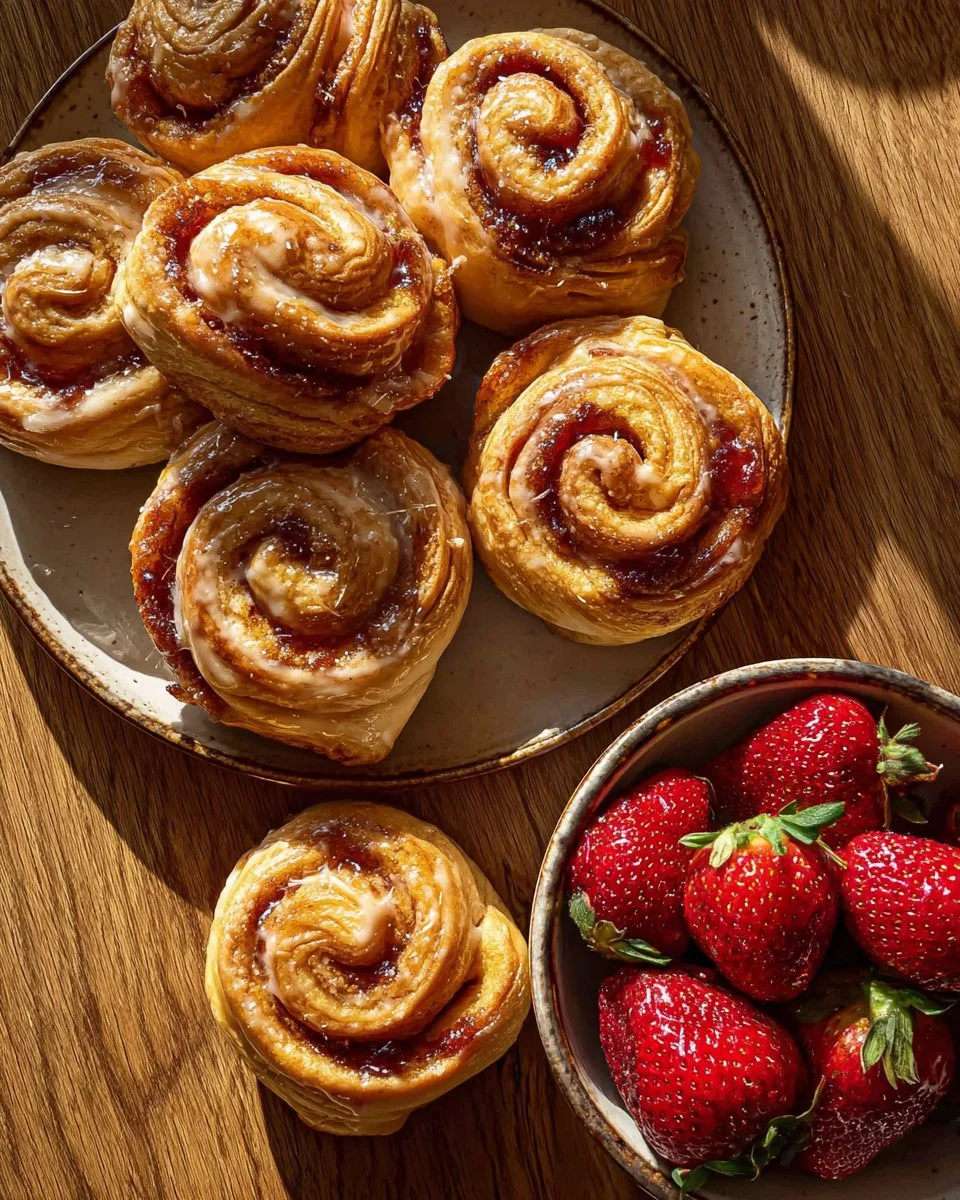 Delicious strawberries and cream cruffins with fresh strawberries on top