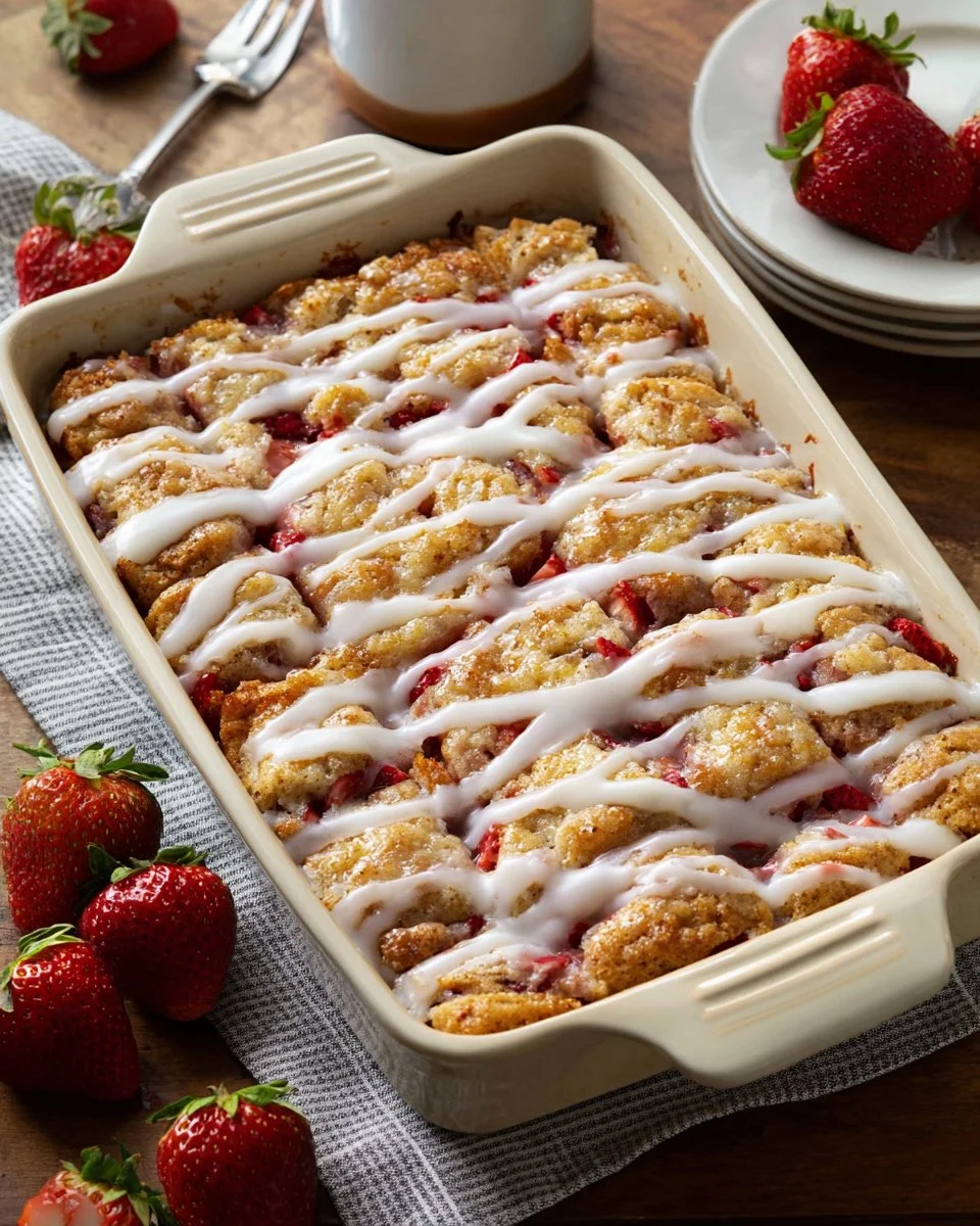 Homemade strawberry crumb cake with fresh strawberries and crumb topping