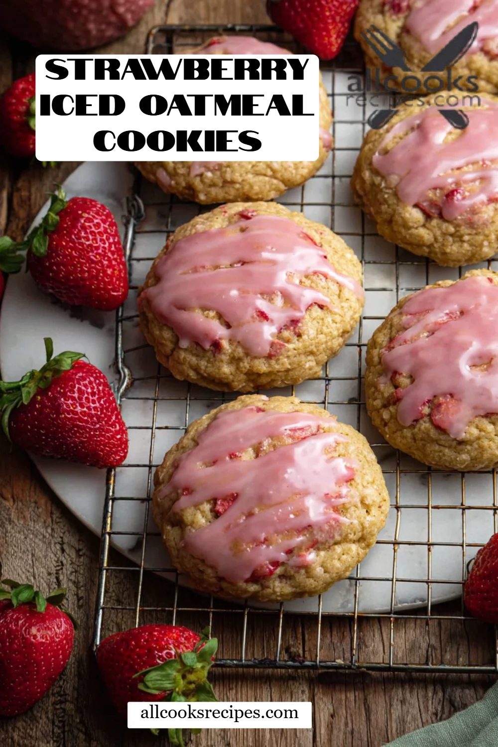 Strawberry Iced Oatmeal Cookies