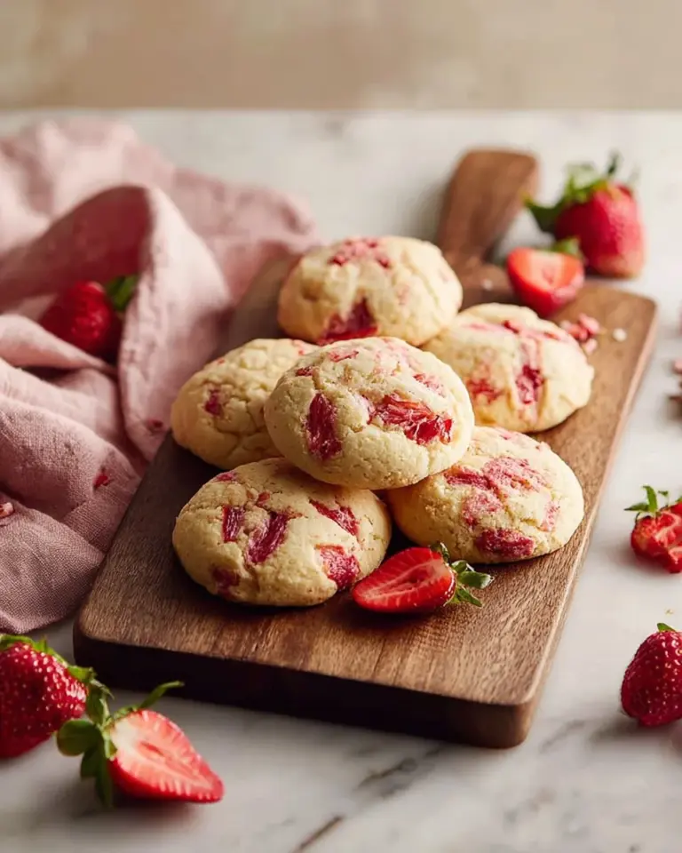 Delicious strawberry shortcake cookies decorated with fresh strawberries.
