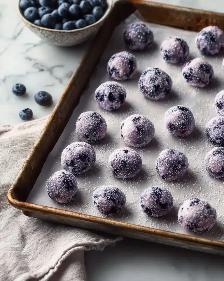 Sweet lemon-blueberry frozen yogurt bites with fresh berries on a plate