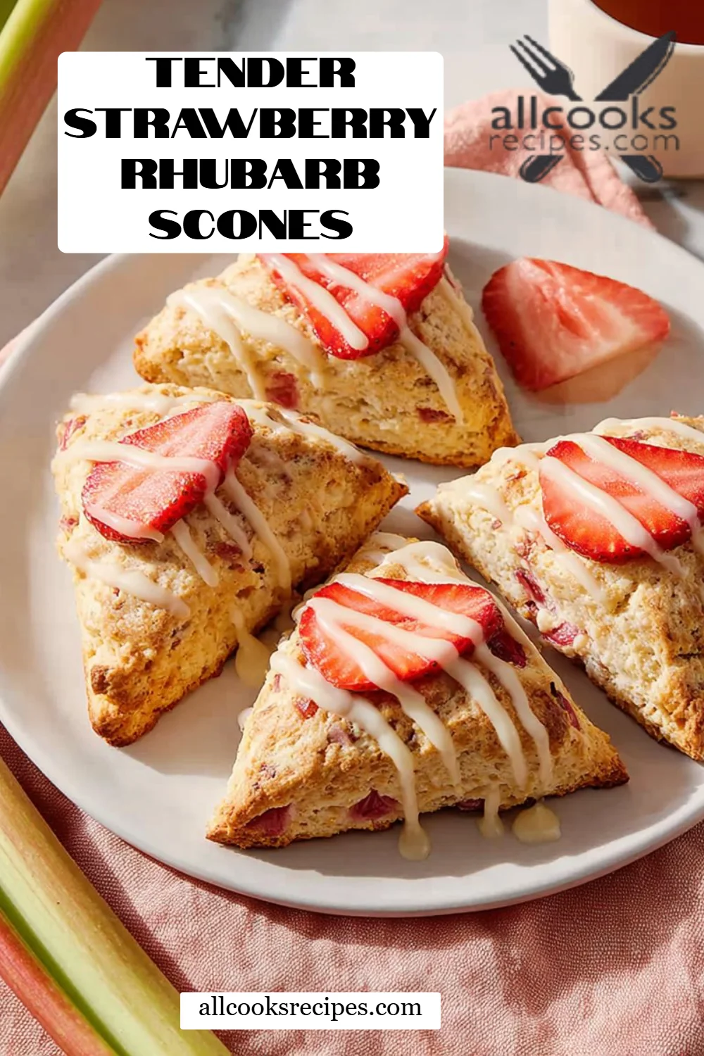 Tender Strawberry Rhubarb Scones
