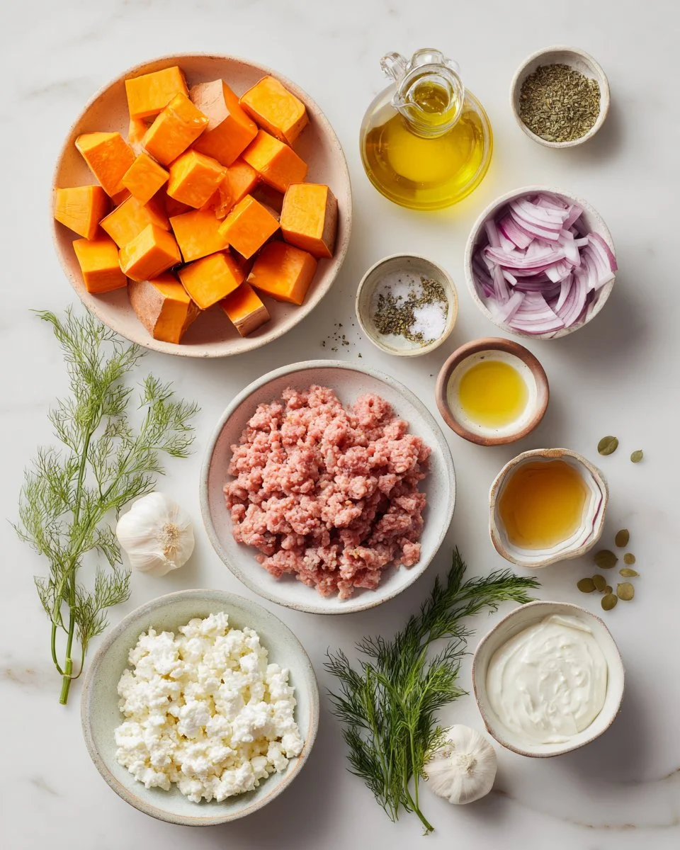 Turkey and Roasted Sweet Potato Bowls with Feta Sauce