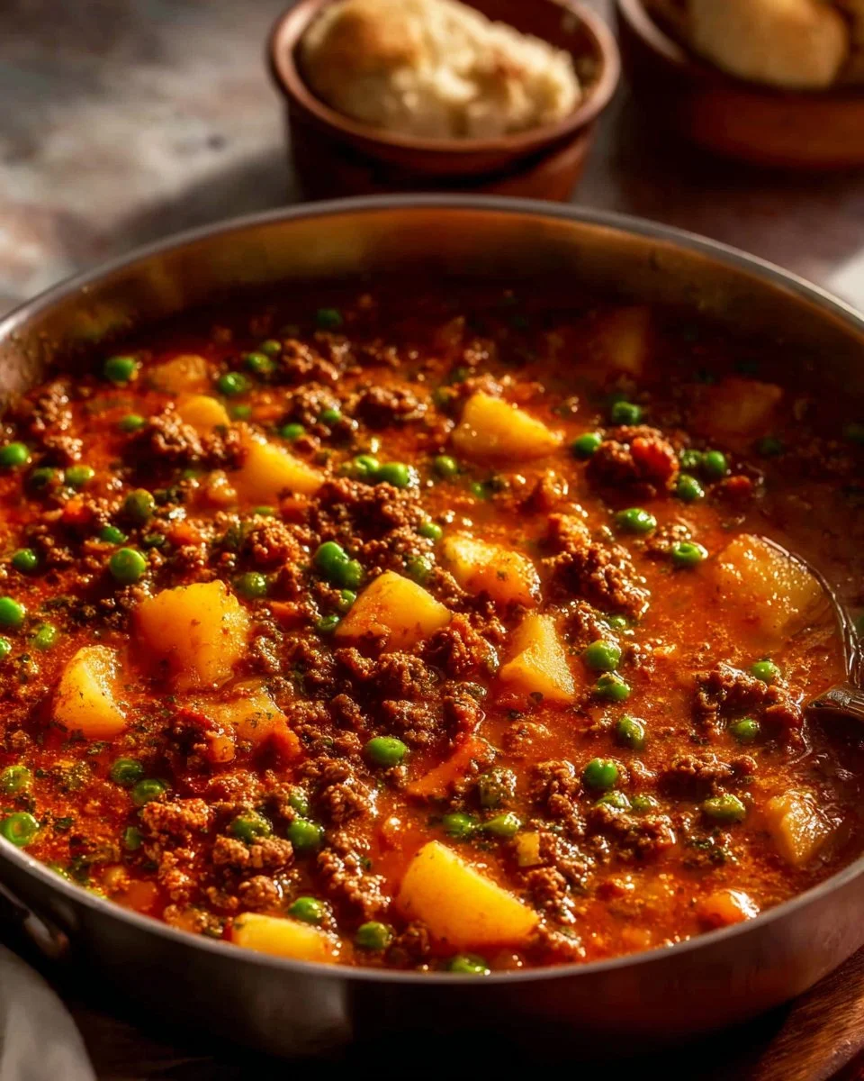 Delicious homemade hamburger stew with vegetables in a bowl