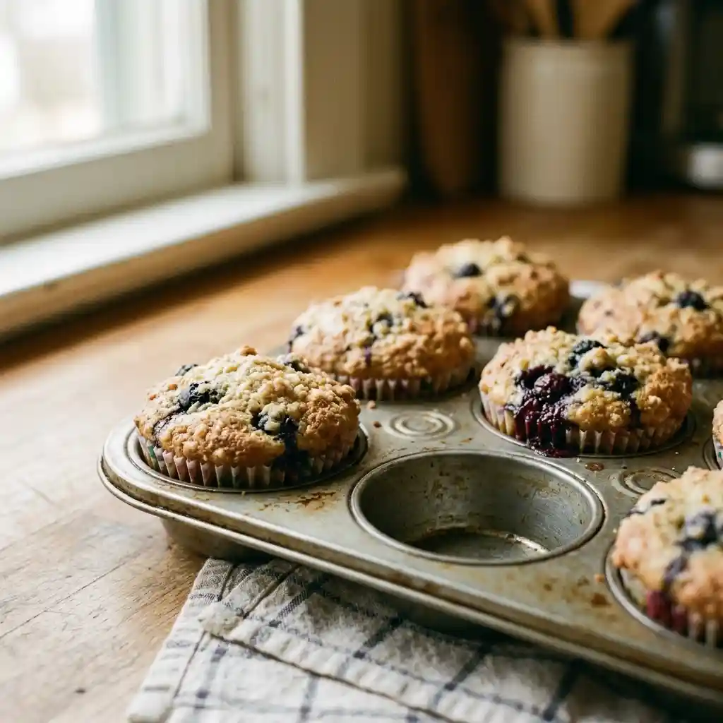 Delicious blueberry muffins fresh out of the oven