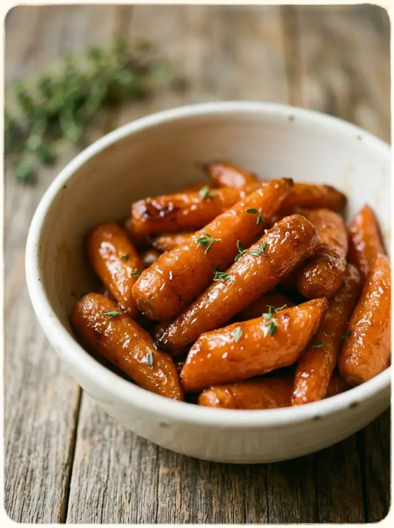 Deliciously glazed carrots garnished and ready to serve