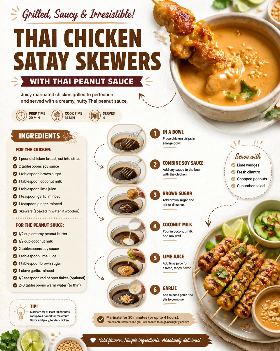 Thai Chicken Satay Skewers with Thai Peanut Sauce