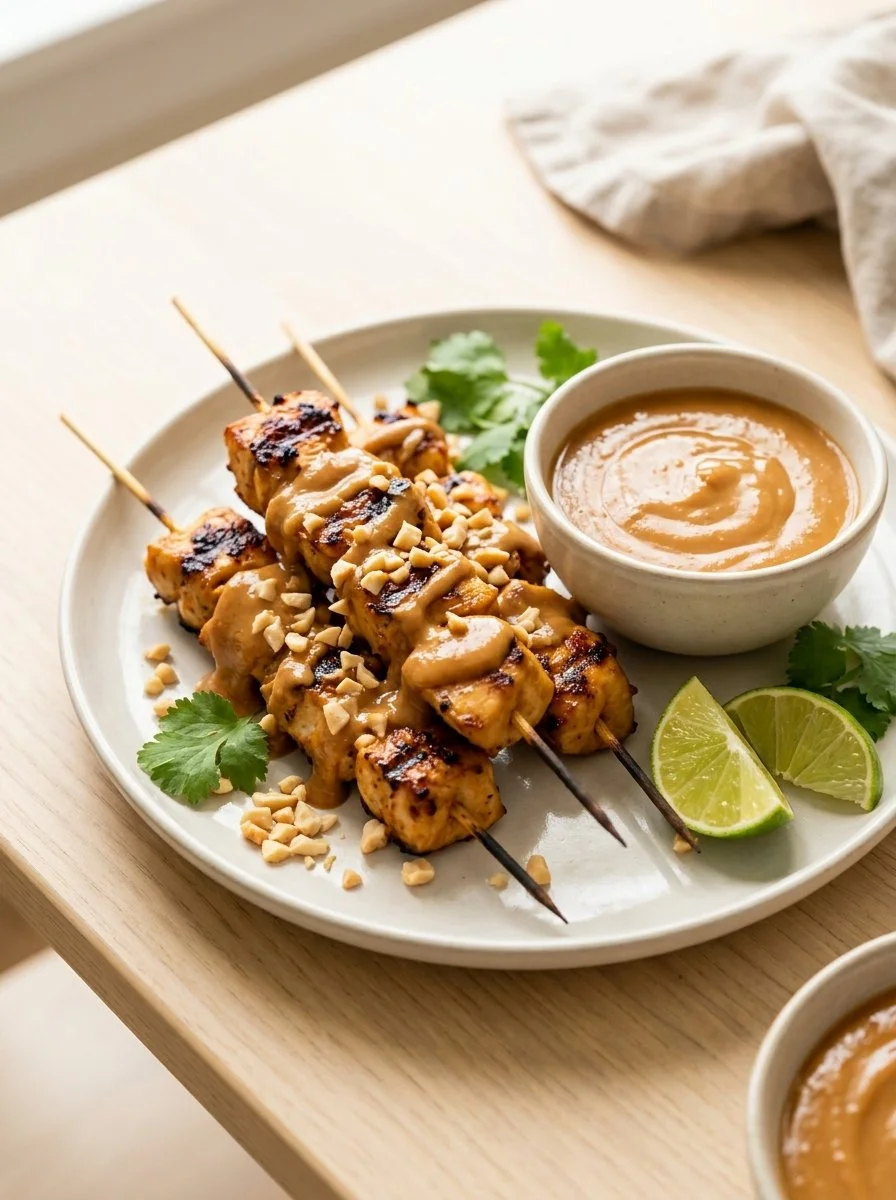 Thai Chicken Satay Skewers with Thai Peanut Sauce